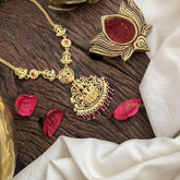 Vriksham South Indian Pink Stone Lakshmi Neckpiece-Pink Bead-G18873